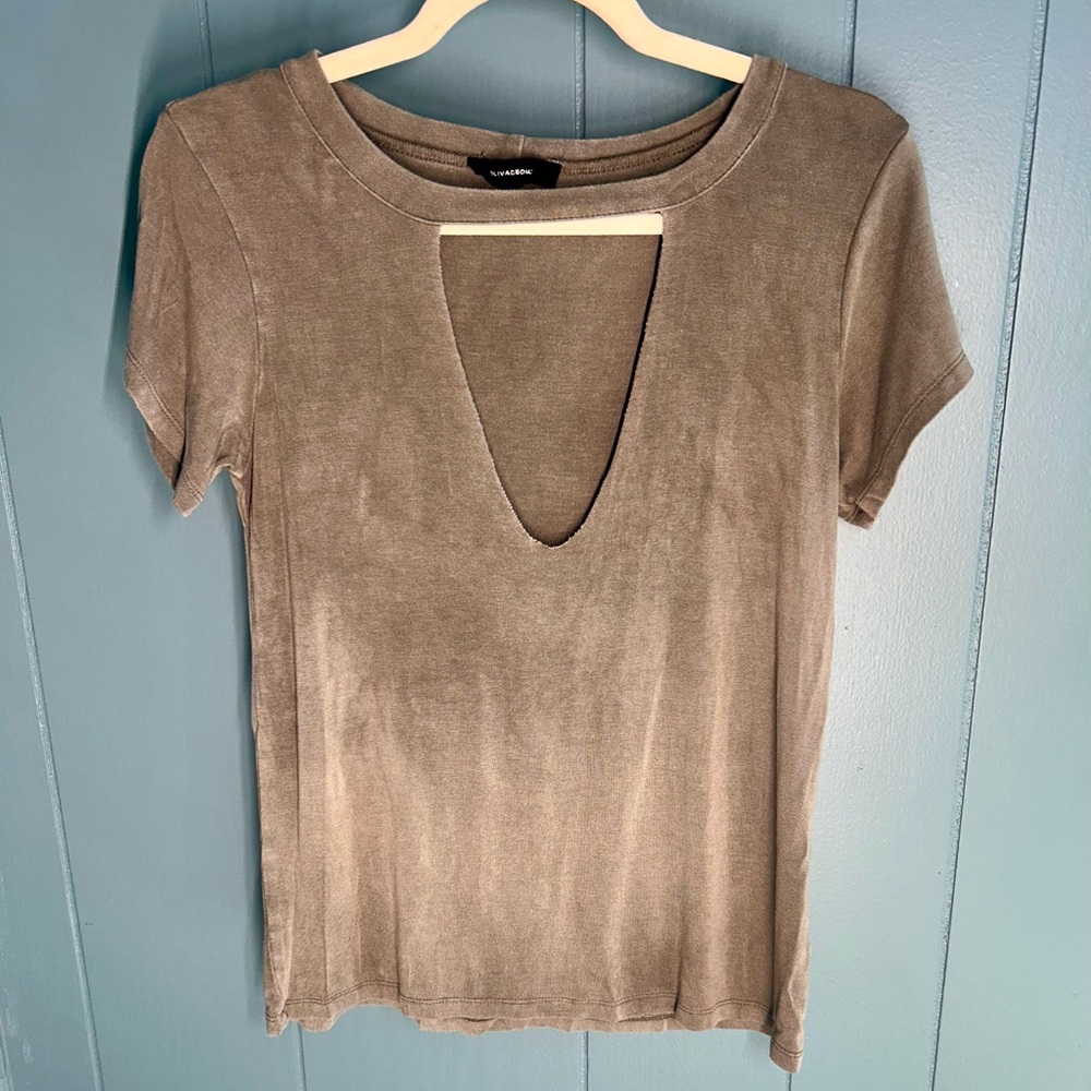 Olivaceous Grey Top with Cutout Neckline
